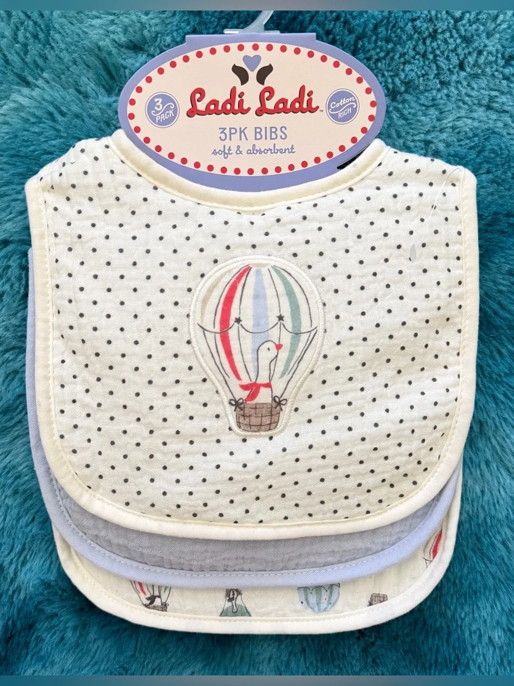 Ladi Ladi Cream & Blue Baby Bibs - 3 Pack